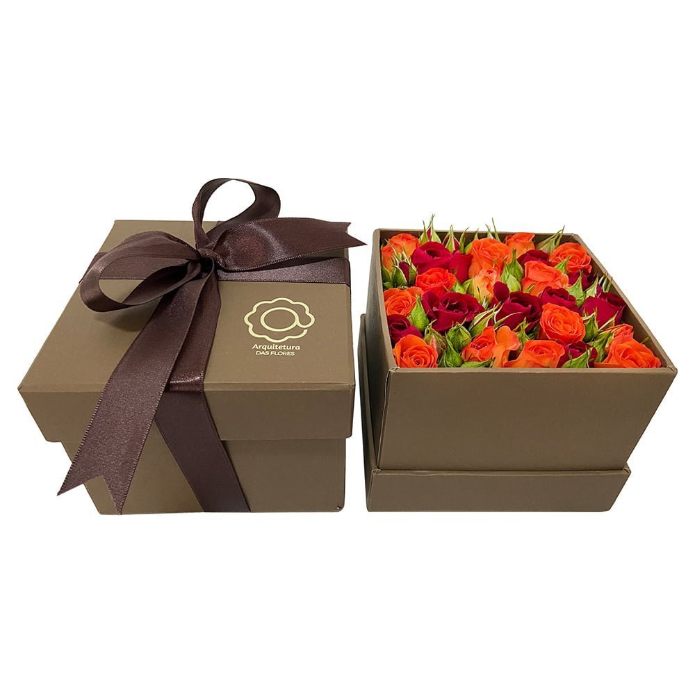 enviar-flores-comprar-flores-melhor-floricultura-porto-alegre.jpg Amadeus - Box Média de Mini Rosas Laranjas e Vermelhas - Imagem 1